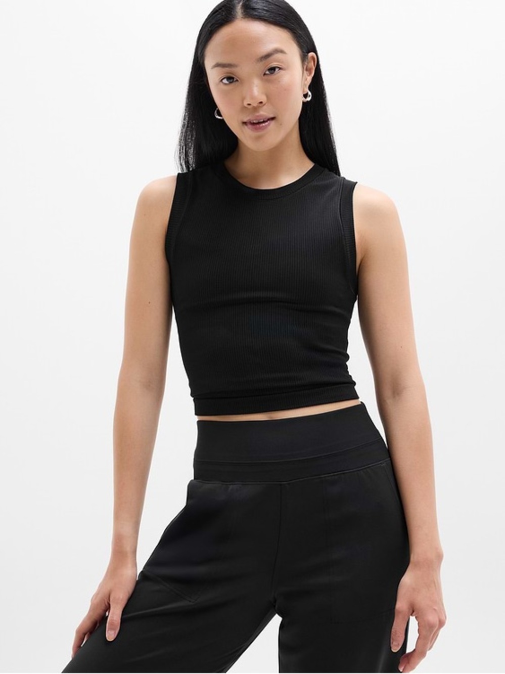 ATHLETA Renew Seamless Crew Neckline Sleeveless Black Muscle Tank Top EUC Size S